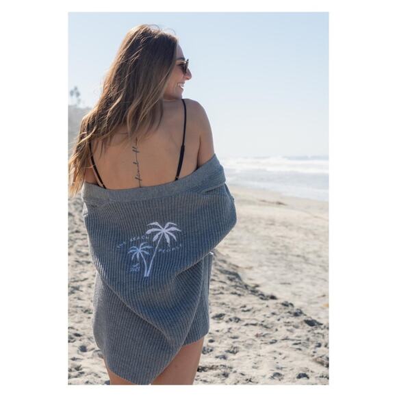 The Beach People Sweaters - The Beach People Twins Palm Open Front Grey Front Pockets Cardigan Size XS - S